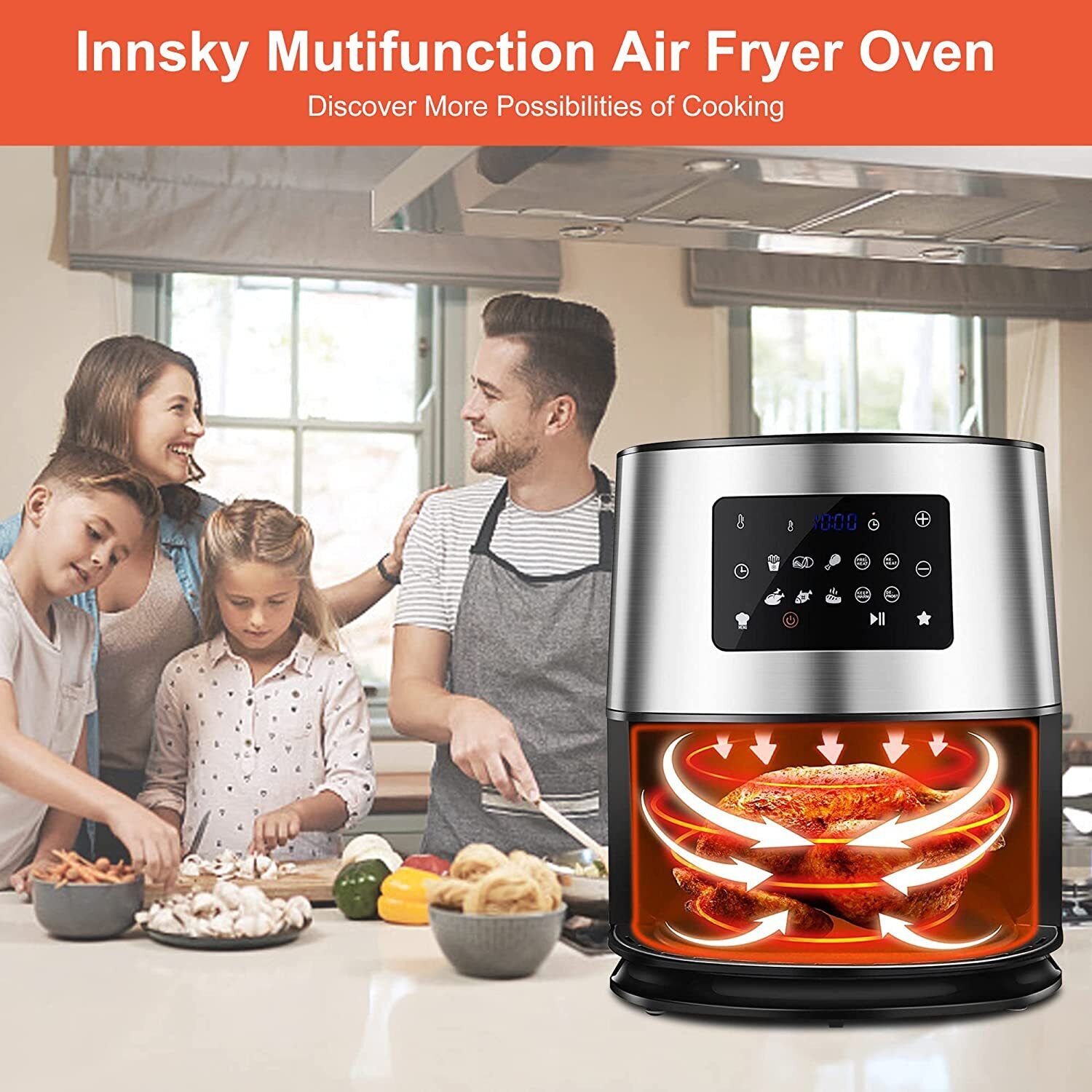 Kitcheniva 6.3 Quart 10-in-1 Smart Electric Air Fryer Hot Airfryer Oven Oilless Cooker