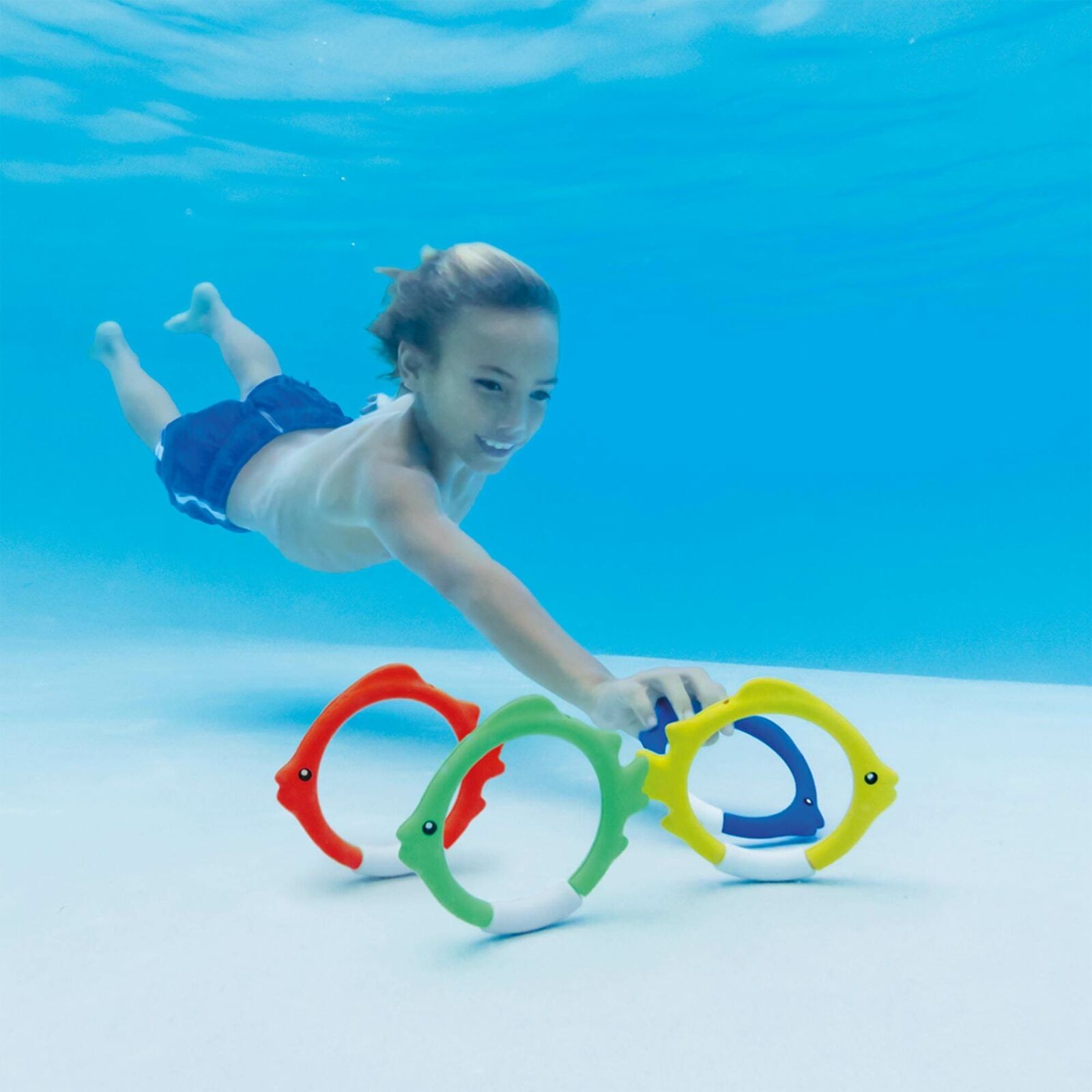 Intex Diving Swimming Pool Kids Toy Play Underwater Fish Rings Sticks, 4 Pack