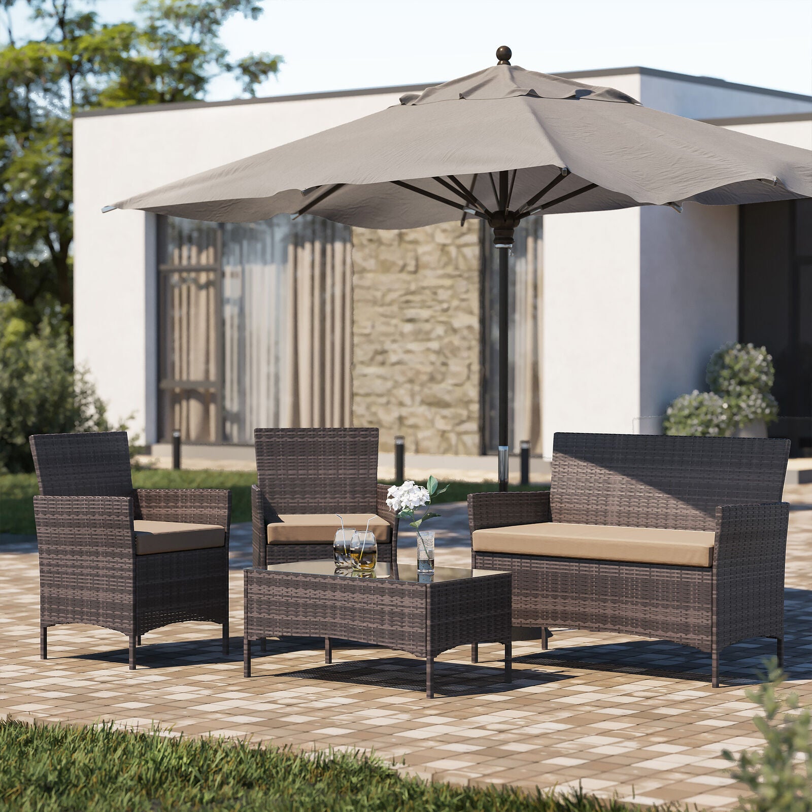 4-Pcs Outdoor Wicker Furniture Patio Set