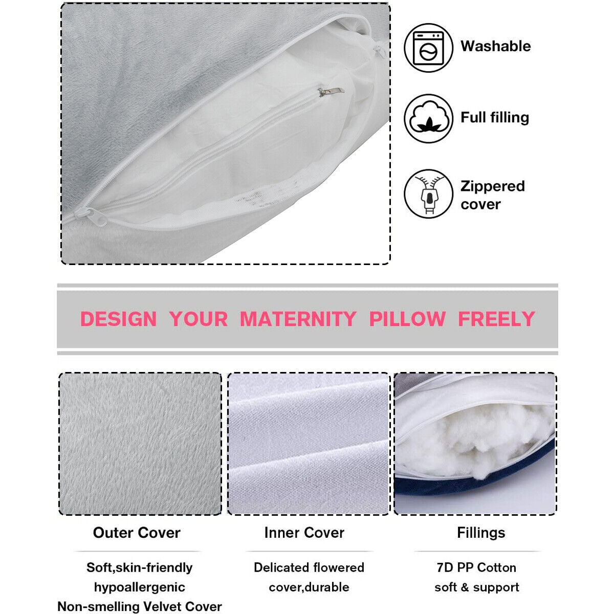 Kitcheniva Pregnancy Body Pillow Contoured U Shape Extra Comfort