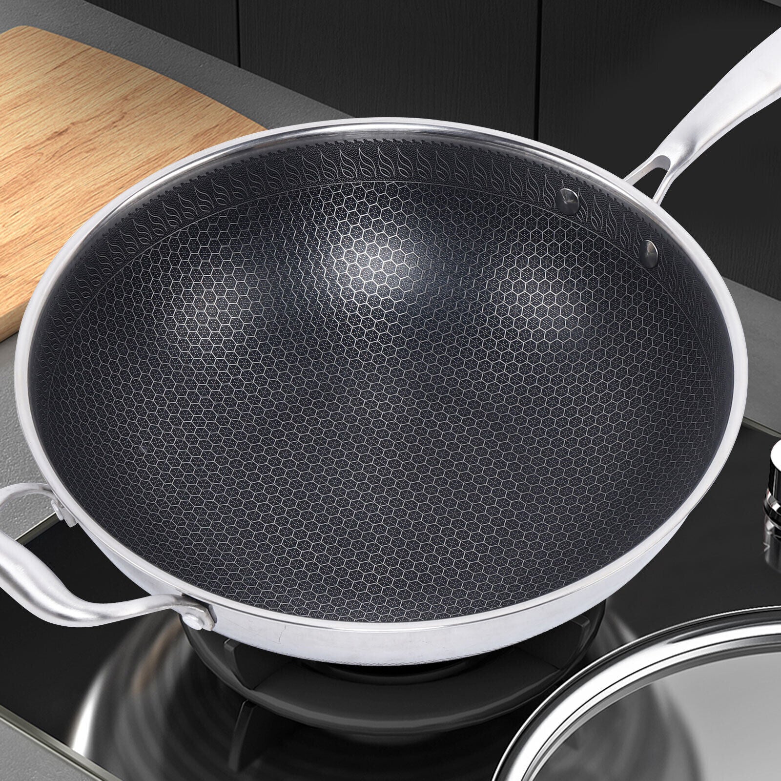 Kitcheniva Stainless Steel Non-Stick Double Sided Honeycomb Wok Frying Pan