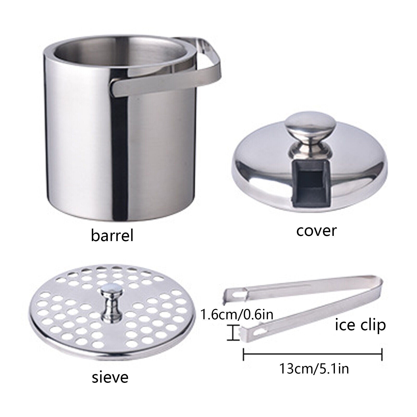 Kitcheniva Stainless-Steel Insulated Ice Bucket with Ice Tong and Lid 1.3L