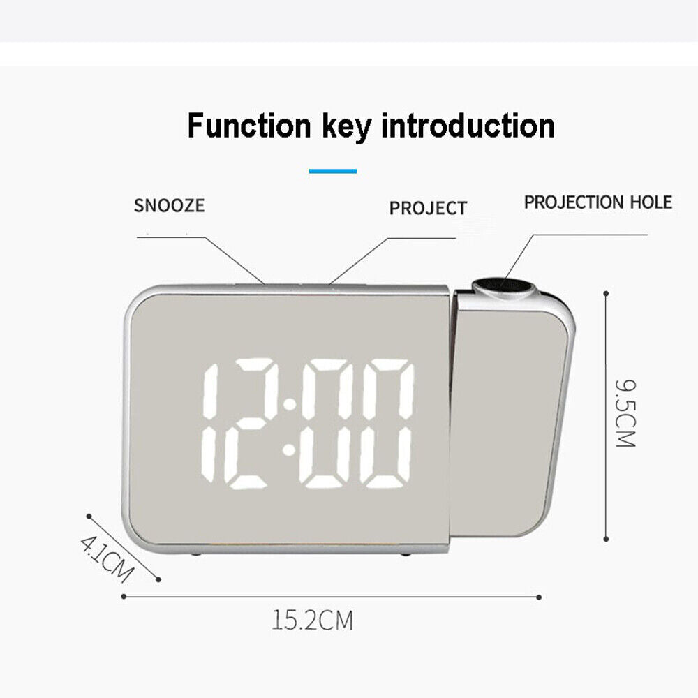 Kitcheniva LED Mirror Screen Projection Alarm Clock with Time Date Temperature Display