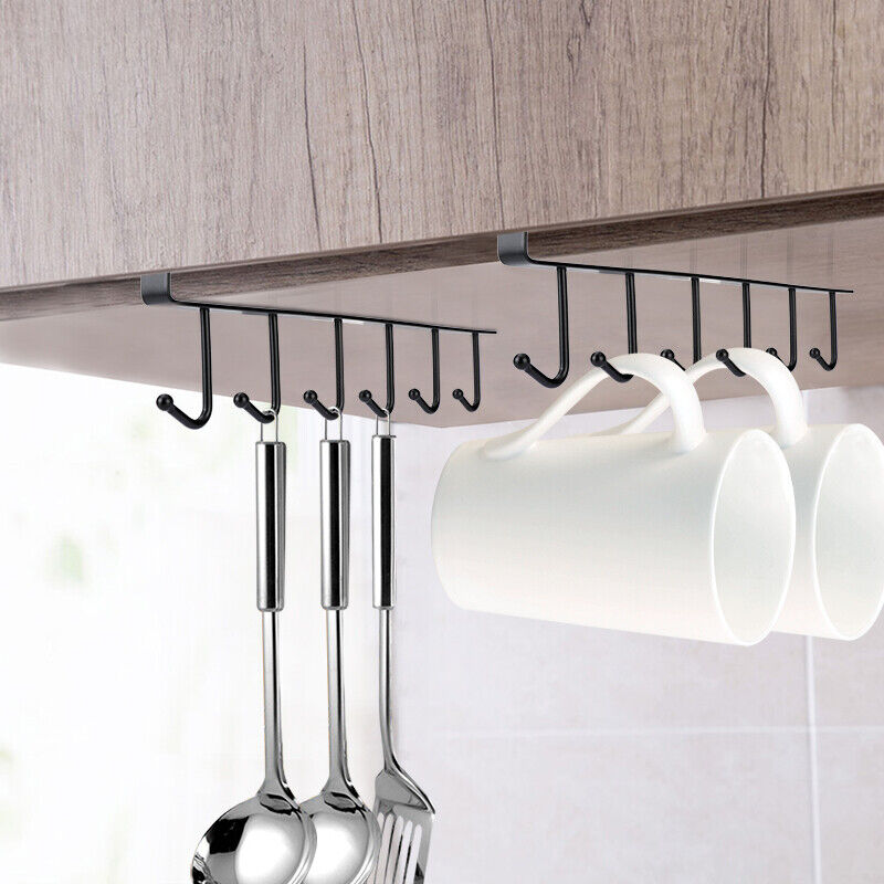 Kitcheniva 6 Hooks Cup Holder Hang Kitchen Cabinet Under Shelf Storage Rack