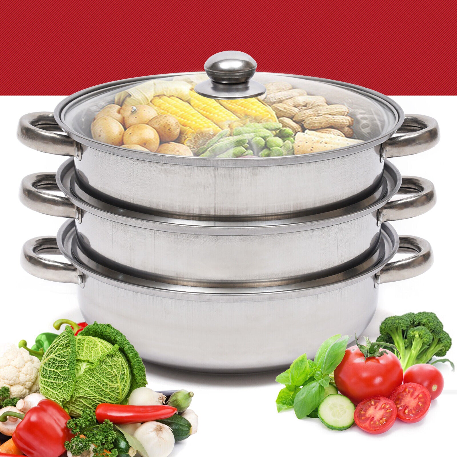 Kitcheniva Stainless Steel Food Steamer 3 Layer Round