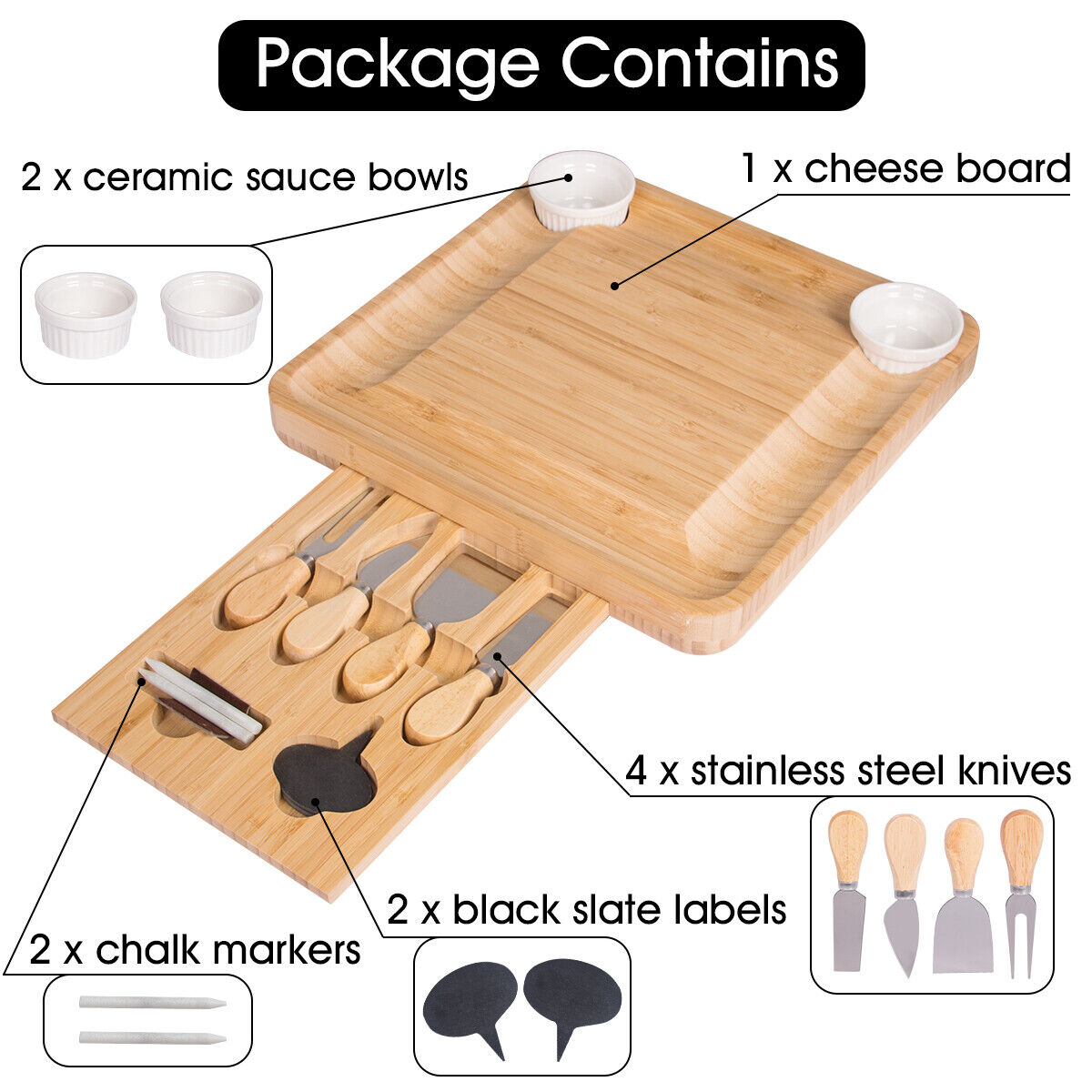 Kitcheniva Bamboo Cheese Board Knife Set Large Charcuterie Boards And Cheese Platter