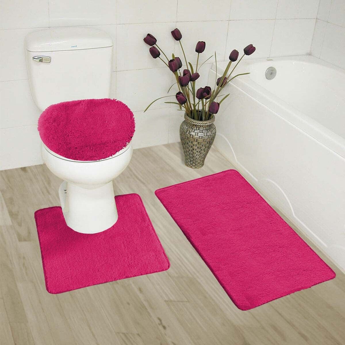 Kitcheniva 3-Piece Blue Bathroom Bath Mat Rug Set with Toilet Lid Cover Non-Slip