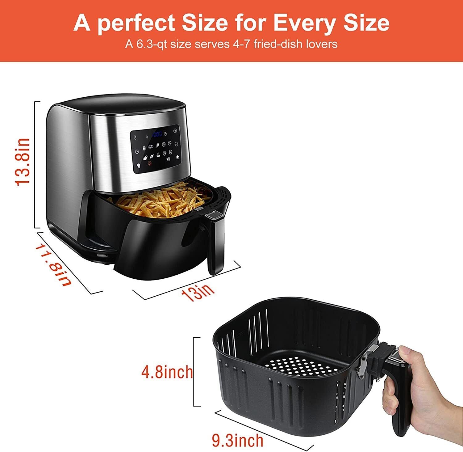 Kitcheniva 6.3 Quart 10-in-1 Smart Electric Air Fryer Hot Airfryer Oven Oilless Cooker