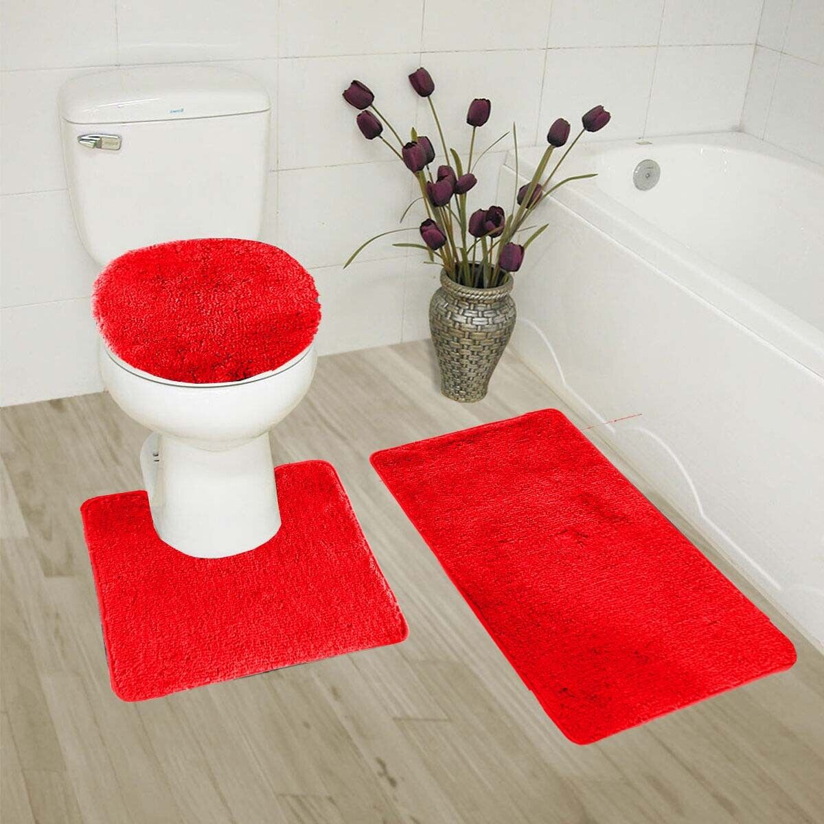 Kitcheniva 3-Piece Blue Bathroom Bath Mat Rug Set with Toilet Lid Cover Non-Slip