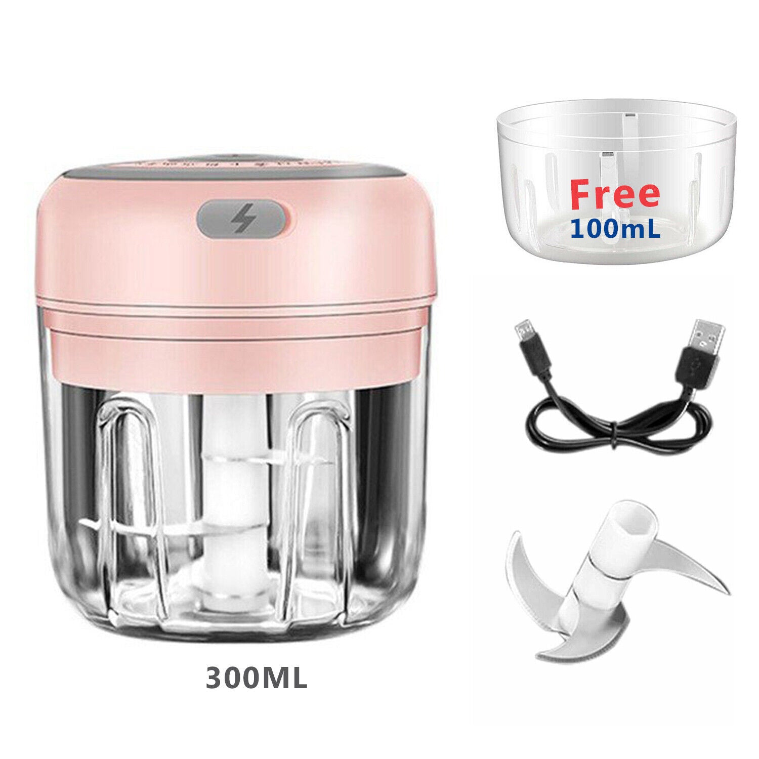 Kitcheniva Electric 300ML Garlic Press Chopper Chili Onion Fruits Meat Pink