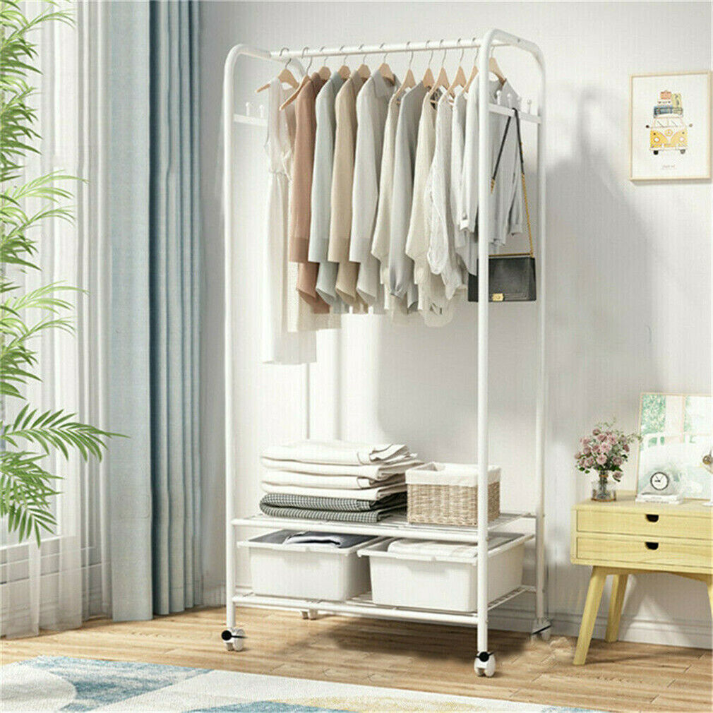 Kitcheniva Cloth Rack Single Collapsible Rail Rolling Garment Coat Hanger Dryer with 8 Hook