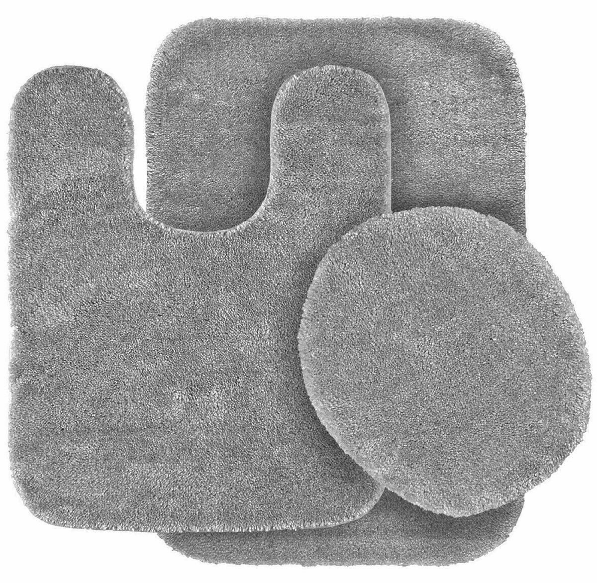 Kitcheniva 3-Piece Gray Bathroom Bath Mat Rug Set with Toilet Lid Cover Non-Slip