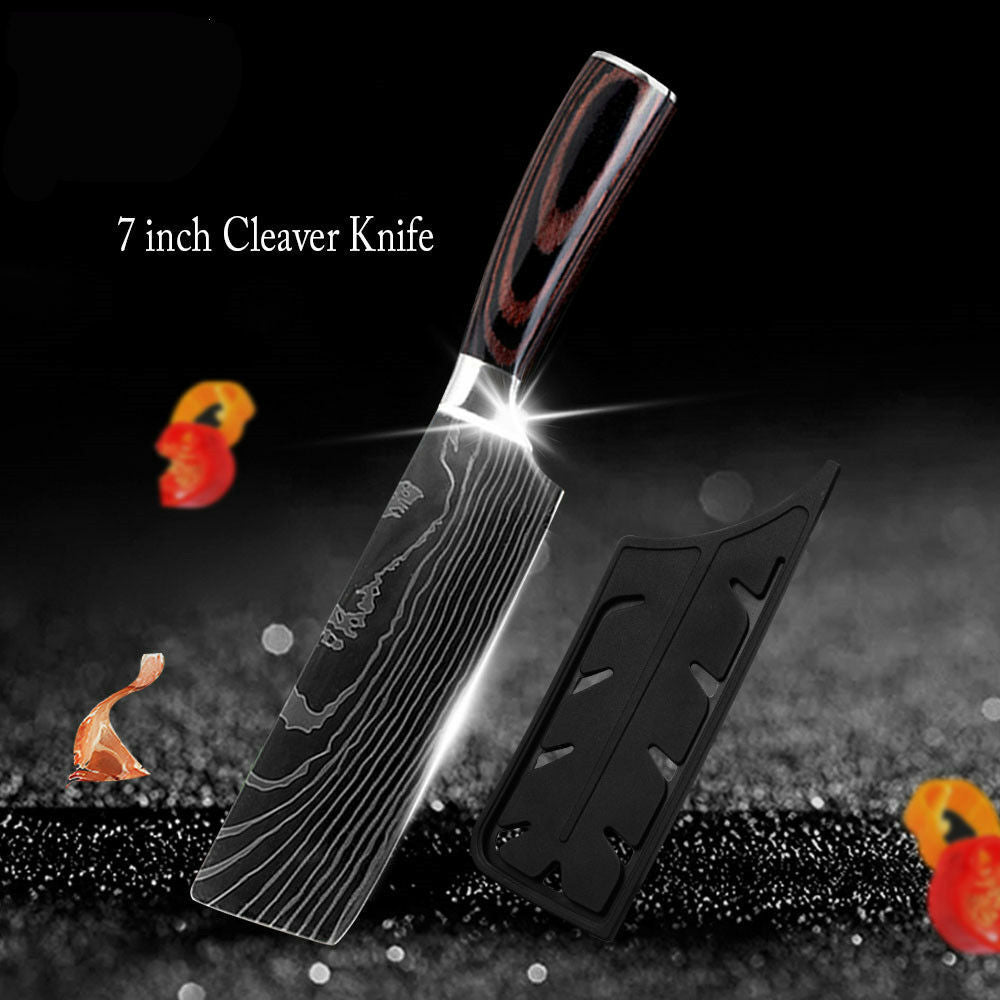 Kitcheniva 5-Pcs Damascus Pattern Kitchen Knife Set with Block