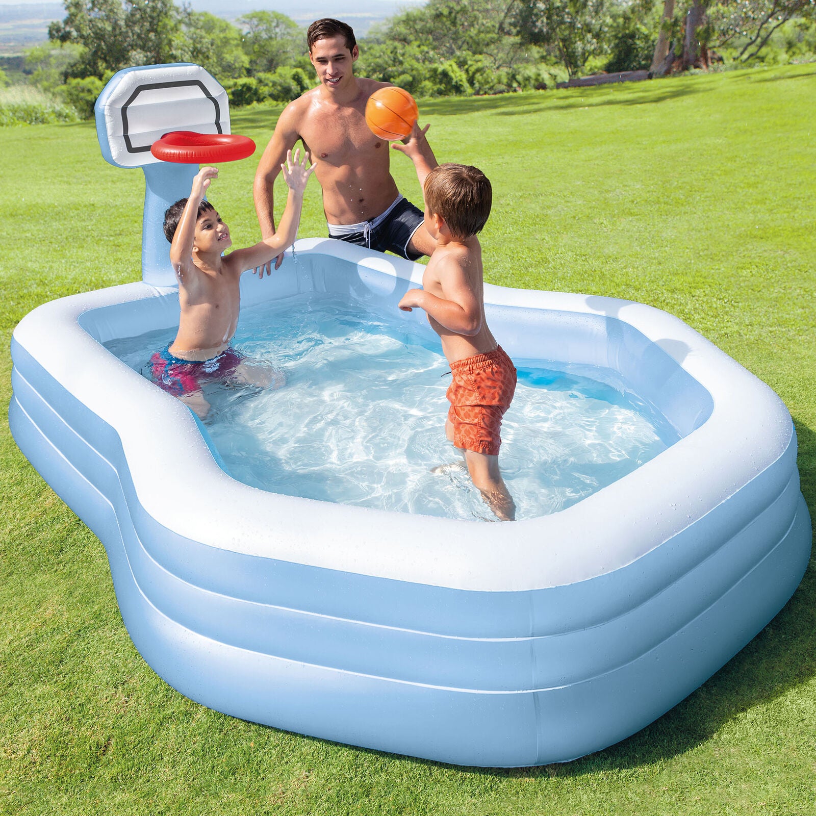 Kitcheniva 101 Inch Swim Center Shootin' Hoops Inflatable Family Pool