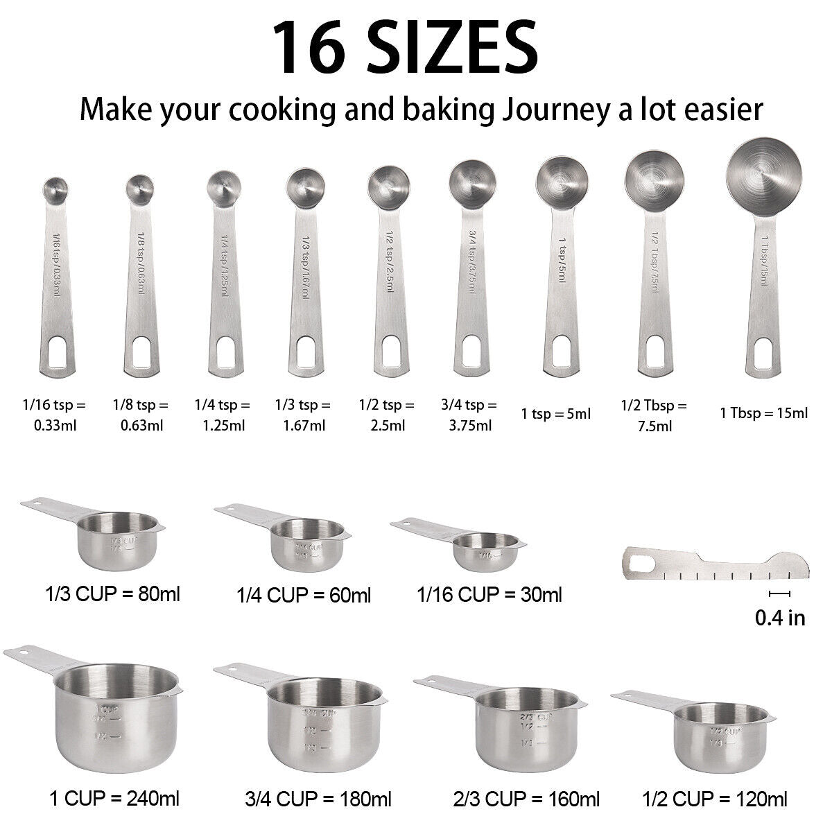 Kitcheniva Stainless Steel Measuring Cups 20 Pcs