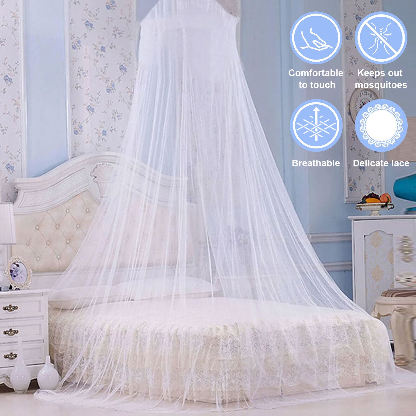 Eeekit  Mosquito Net Bed Queen Size Home Bedding Lace Canopy