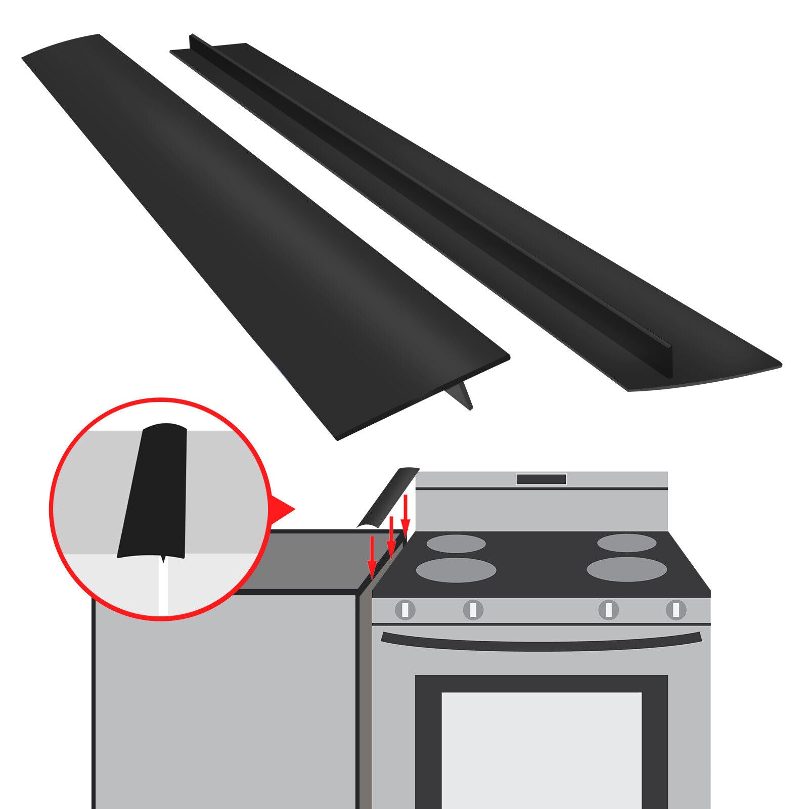 Kitcheniva 2-Pcs Black Silicone Stove Counter Gap Cover