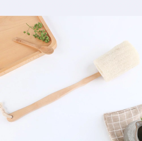 Kitcheniva Natural Loofah Scrubber Long Wood Handle Exfoliating Back