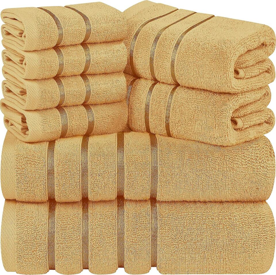 Kitcheniva 8-Pcs Bath Linen Sets Viscose Stripe 600 GSM Ring Spun Cotton Towel