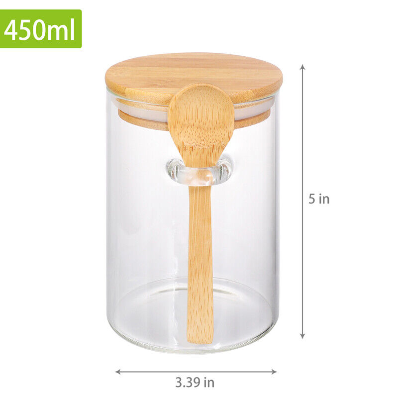 Kitcheniva 15 Oz Glass Containers Kitchen w/ Wooden Spoon & Bamboo Airtight Lid Storage Jar