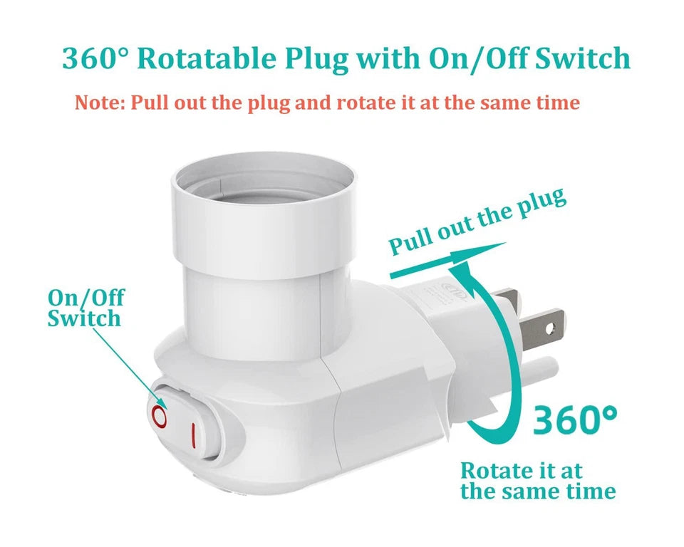 Kitcheniva E26/E27 Plug-in 3-Prong Outlet Socket Adapter with On/Off Switch