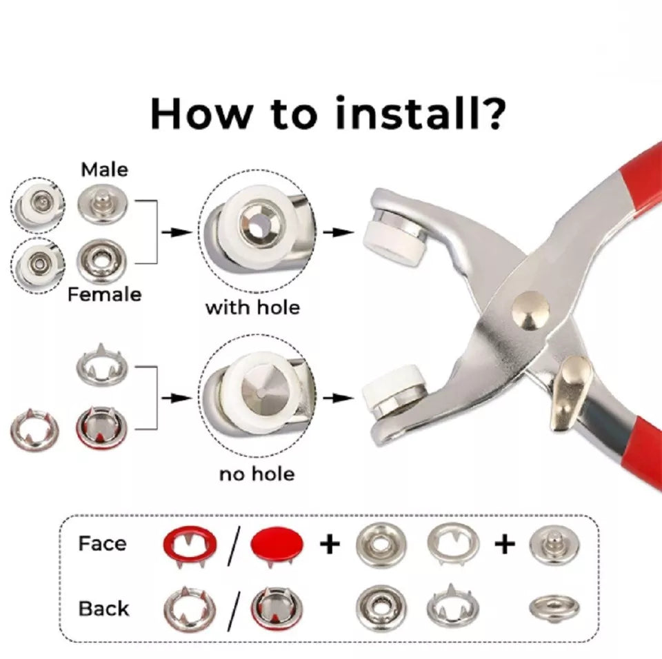 Kitcheniva Metal Snap Button Kit With Fastener Pliers 200 Set