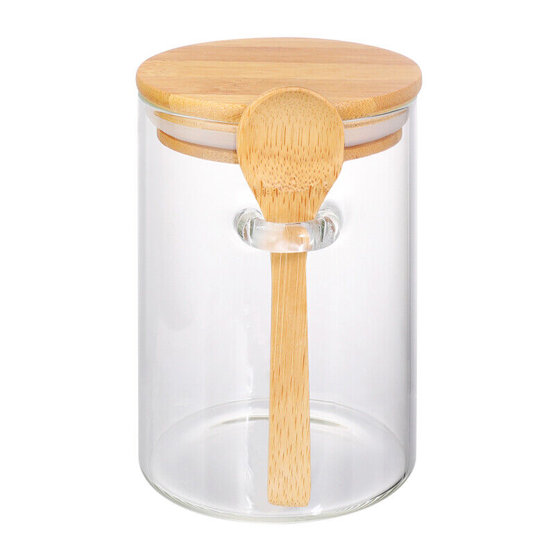 Kitcheniva 15 Oz Glass Containers Kitchen w/ Wooden Spoon & Bamboo Airtight Lid Storage Jar