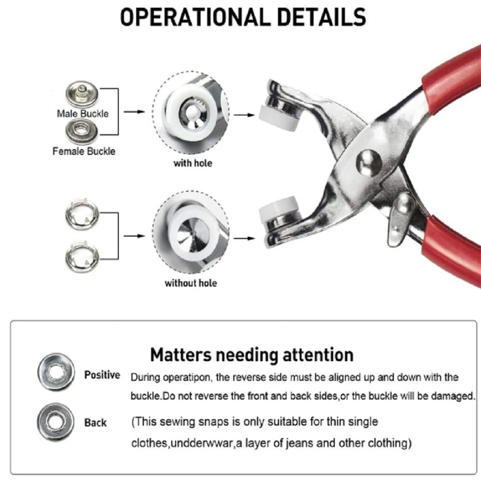 Kitcheniva Metal Snap Button Kit With Fastener Pliers 200 Set