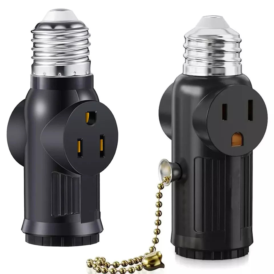 Kitcheniva E26/E27 Light Socket to Plug Adapter 2/3 Prong Outlet 2 Pcs