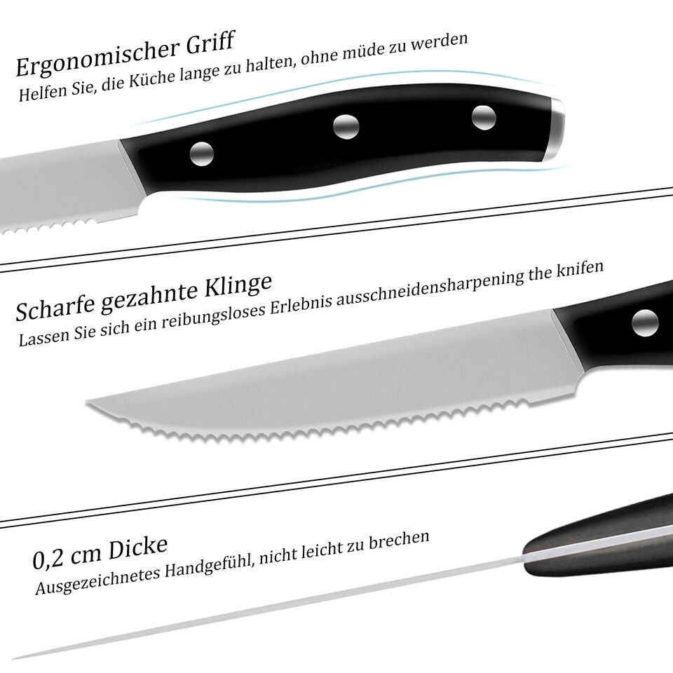 Kitcheniva 6-Pcs Stainless Serrated Steak Knife Set Swiss Made