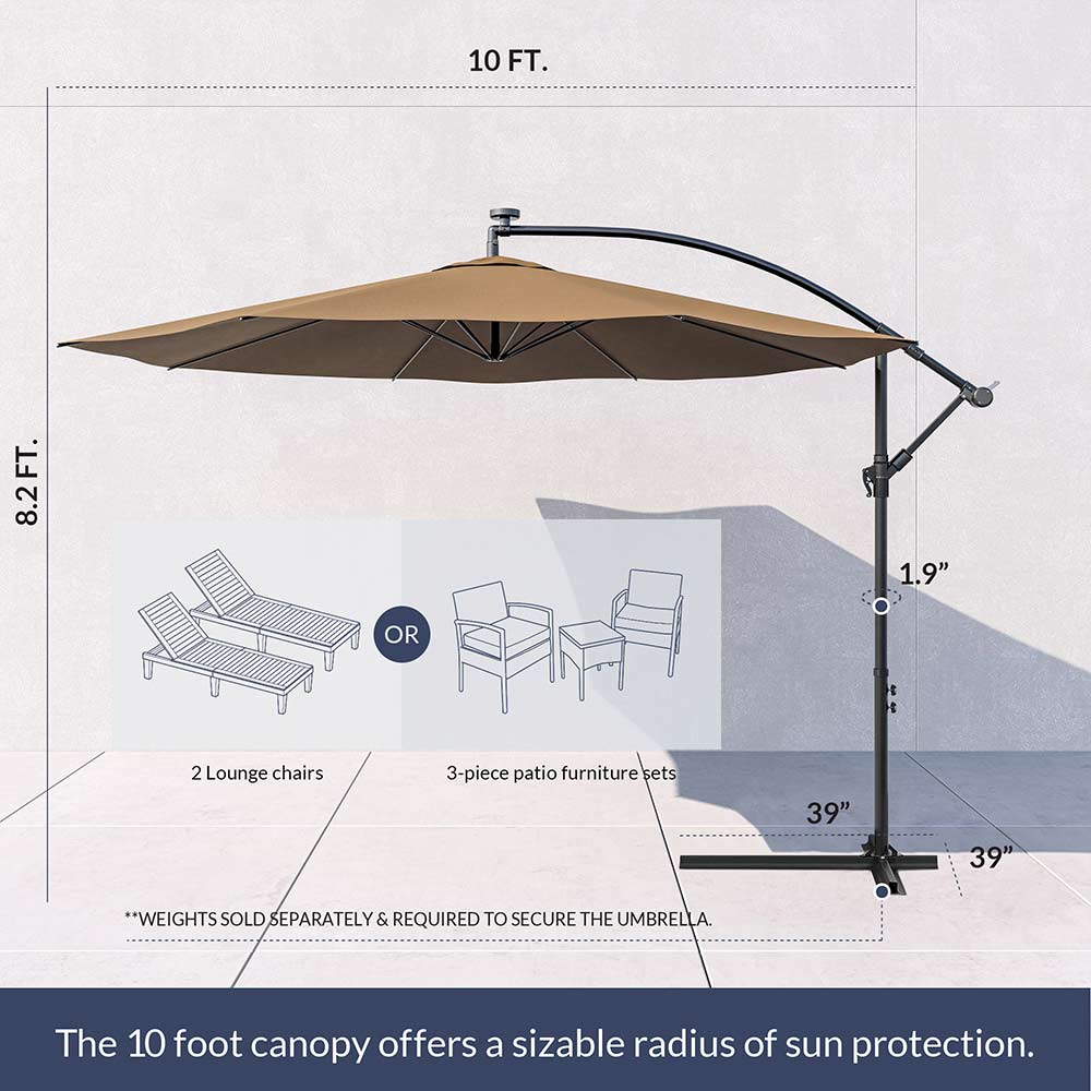 Outdoor 10FT Hanging Patio Umbrella Sun Shade