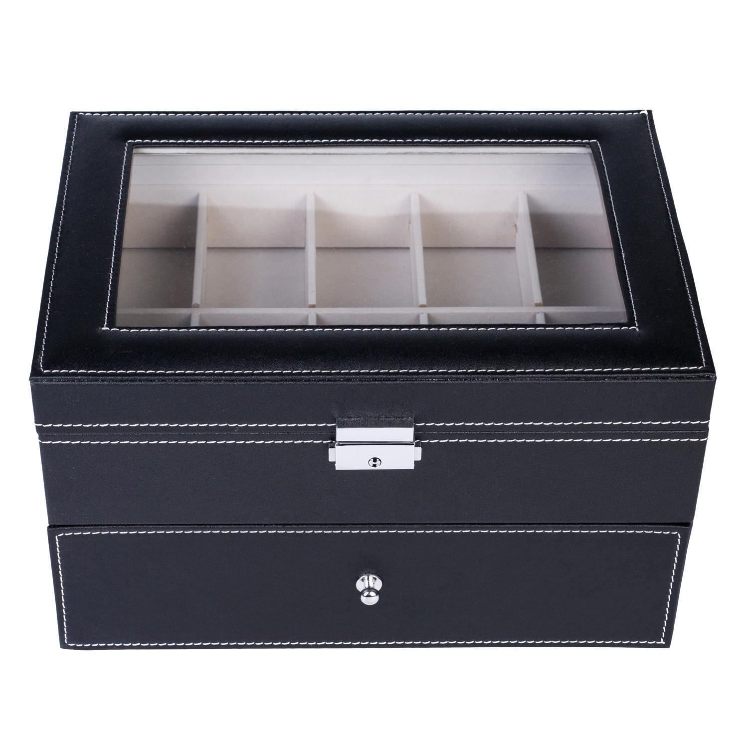 Kitcheniva 20 Slot PU Leather Watch Box Display Metal Glass Large Storage