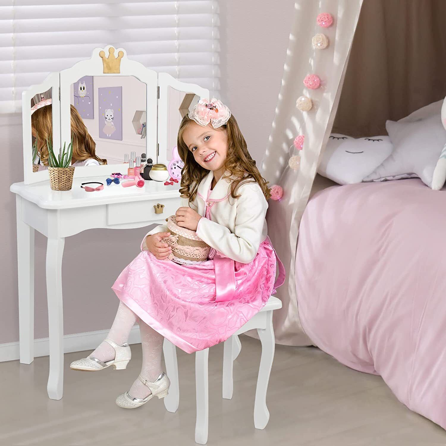 Kitcheniva Kids Pretend Play Kids Vanity Table And Chair Set