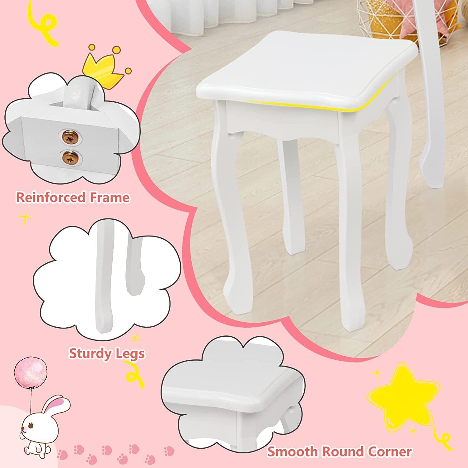 Kitcheniva Kids Pretend Play Kids Vanity Table And Chair Set