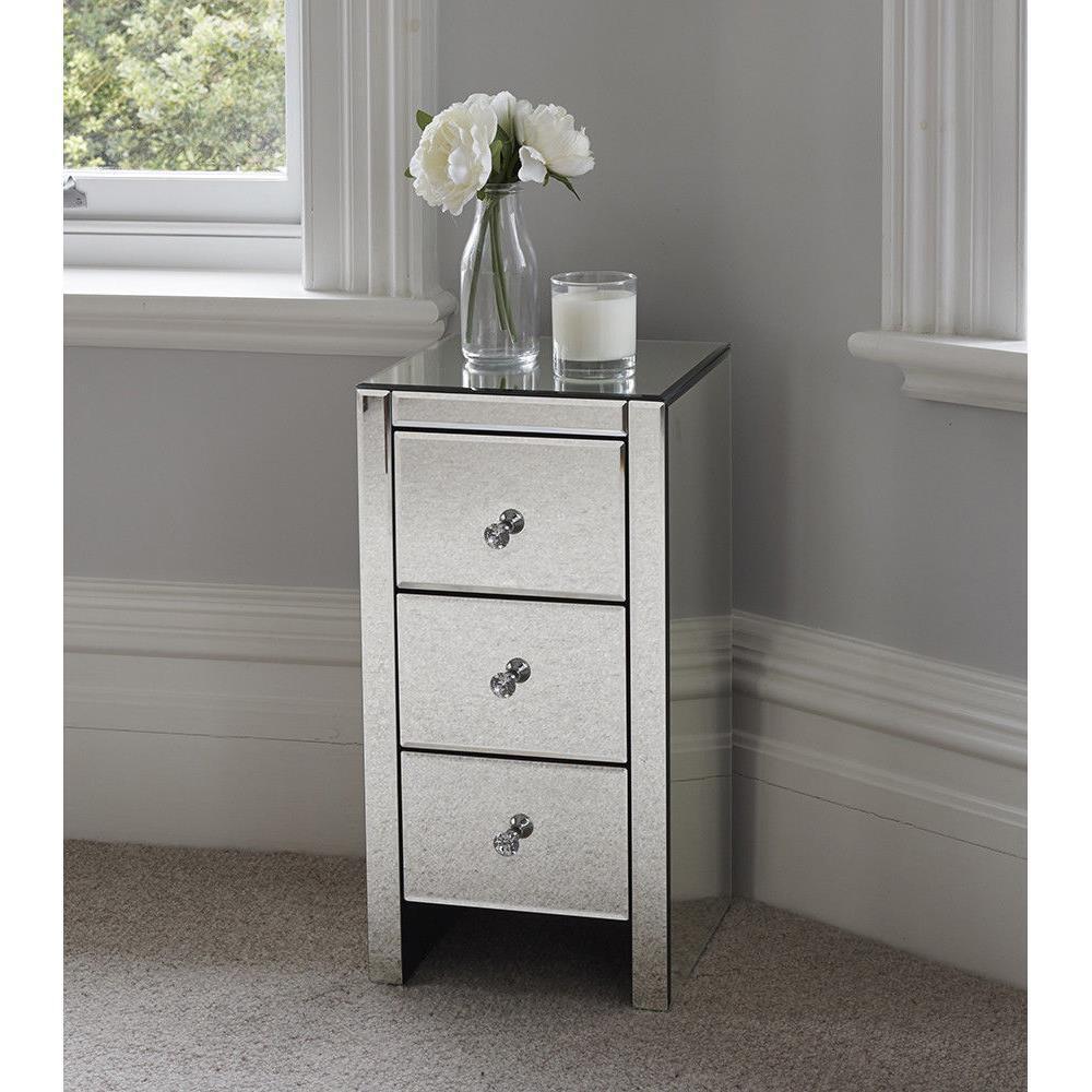 Kitcheniva Mirrored Nightstand Crystal End Table with 3-Drawers Accent Bedroom