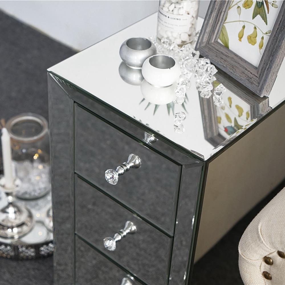 Kitcheniva Mirrored Nightstand Crystal End Table with 3-Drawers Accent Bedroom