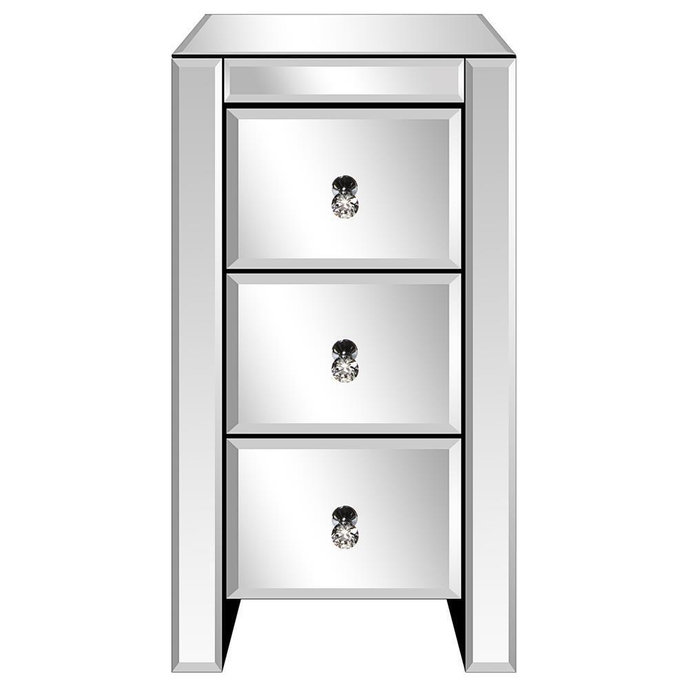 Kitcheniva Mirrored Nightstand Crystal End Table with 3-Drawers Accent Bedroom