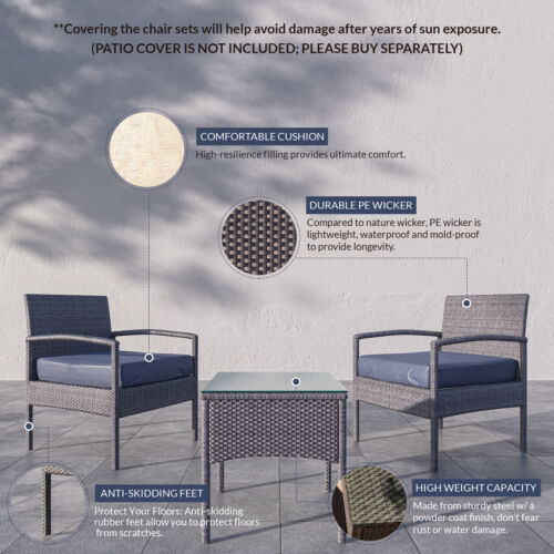 3-Pcs Outdoor Rattan Wicker Chairs & Table Set