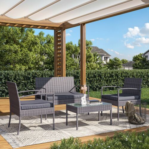 4-Pcs Rattan Sofa Patio Wicker Outdoor Furniture