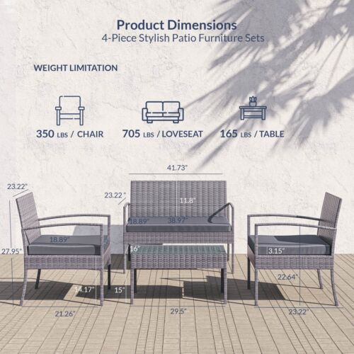 4-Pcs Rattan Sofa Patio Wicker Outdoor Furniture