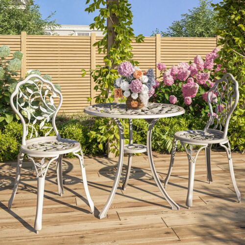 White Aluminum Cast 3 PC Bistro Outdoor Chairs Set