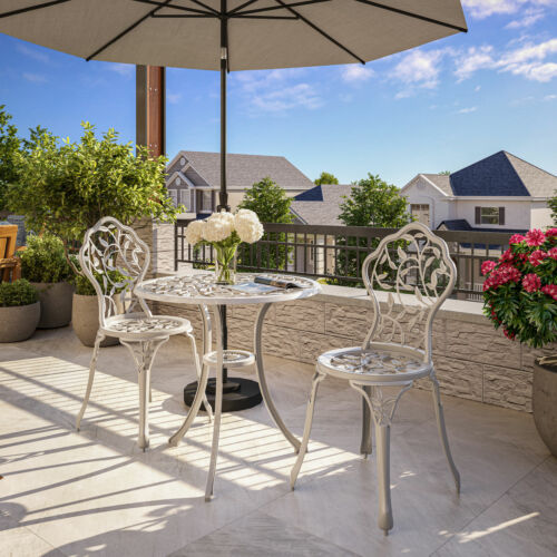 White Aluminum Cast 3 PC Bistro Outdoor Chairs Set