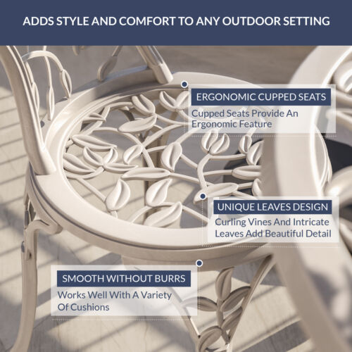 White Aluminum Cast 3 PC Bistro Outdoor Chairs Set