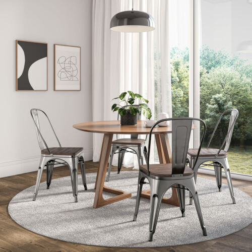 Modern Style Metal Dining 4 Chairs Set