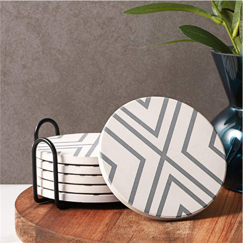 Set of 6 Ceramic Coasters with Holder