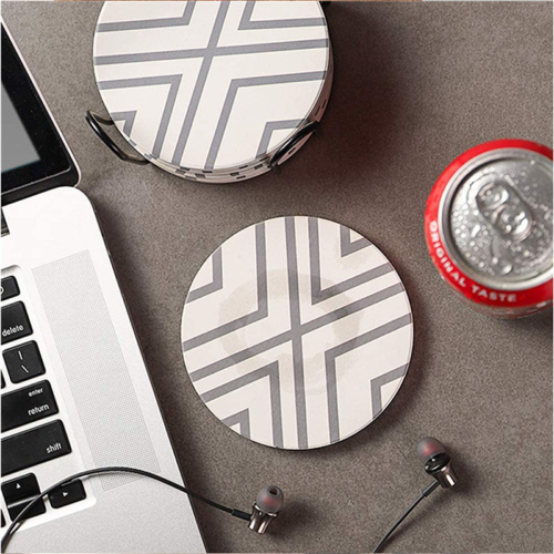 Set of 6 Ceramic Coasters with Holder