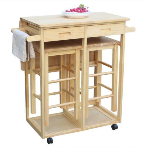 Kitcheniva Durable 3-Pcs Rolling Wood Kitchen Island Trolley