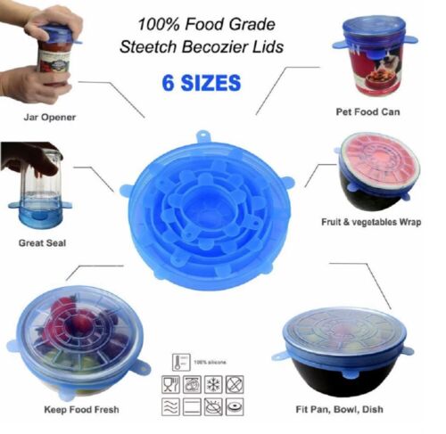 6-Pcs Reusable Silicone Wraps Bowl Seal